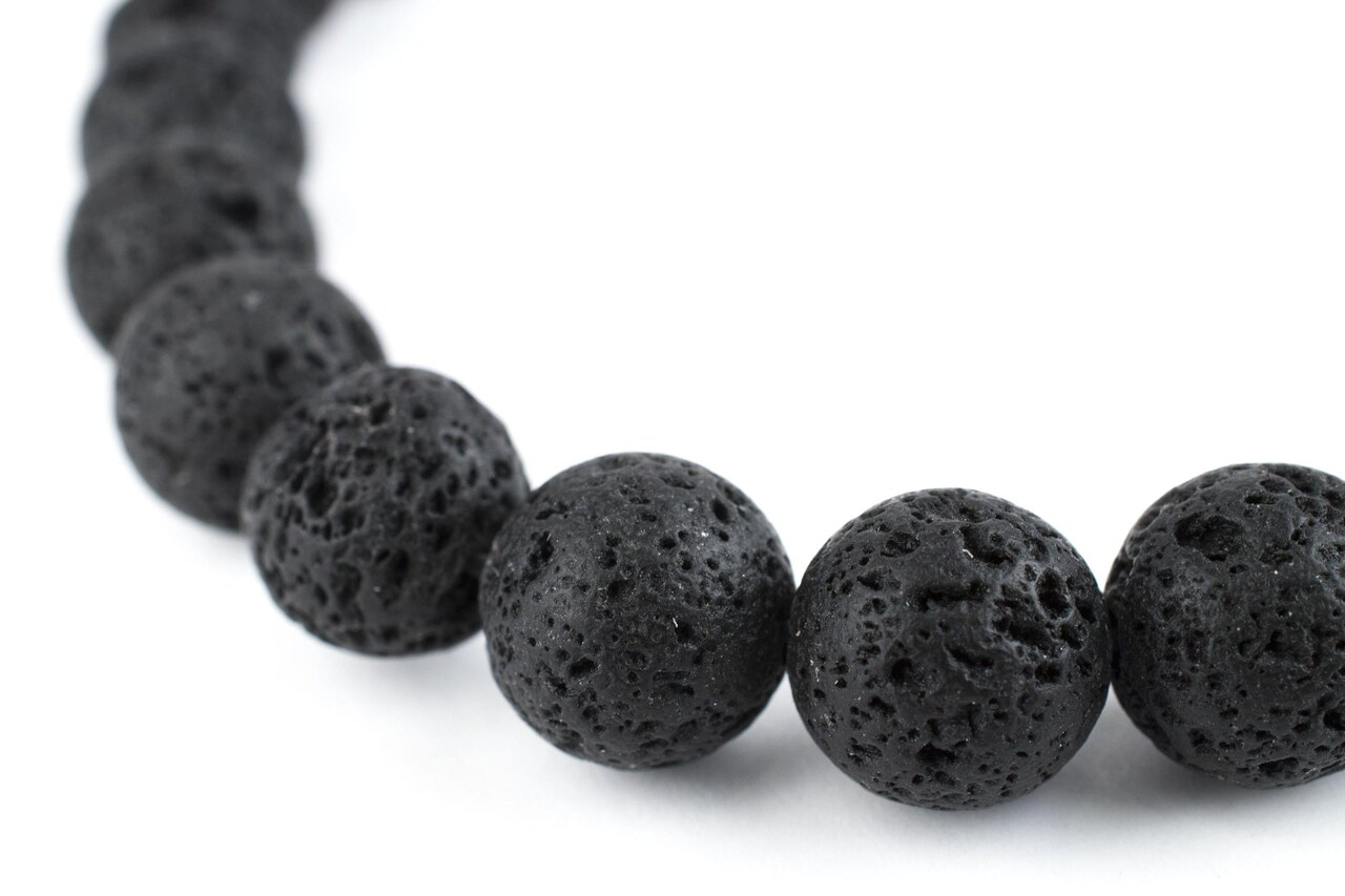 The Bead Chest 12mm Black Lava Gemstone Beads Round Crystal Energy Stone Healing Power for Jewelry Making, 15 Inch Strand